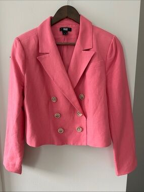 PAIGE Coral-Pink Double-Breasted Cropped Blazer